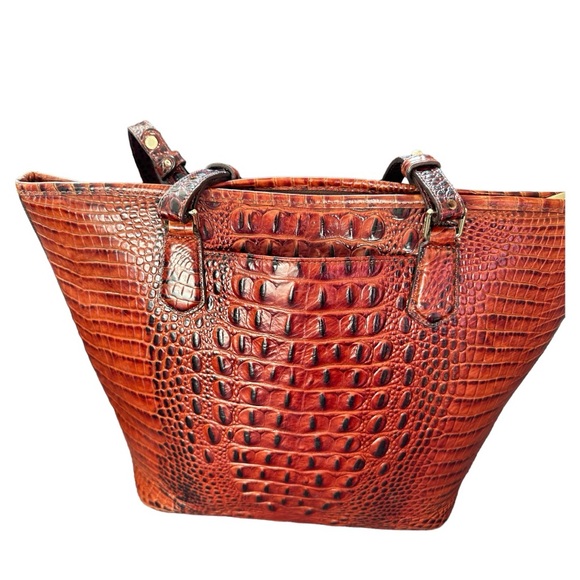Brahmin Brown Leather Reptile Hand Tote W/Matching Wallet 2pc - Picture 11 of 13